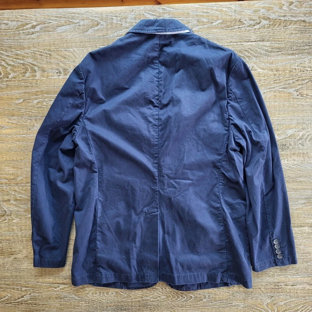 American Living Mens Navy Blue Cotton Twill 3-Button Blazer Nautical Crest L